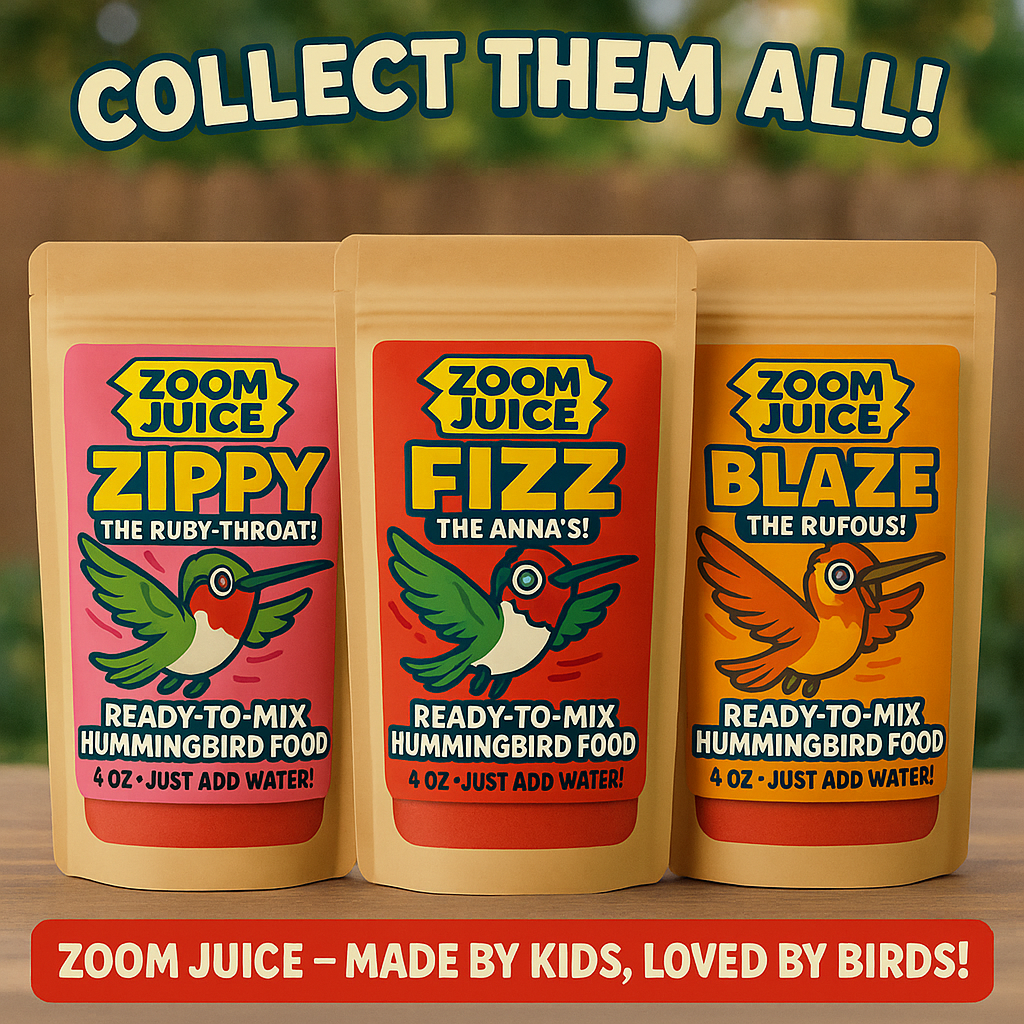 Zoom Juice – 3-Pack Collectible Hummingbird Nectar (Made by Kids!)